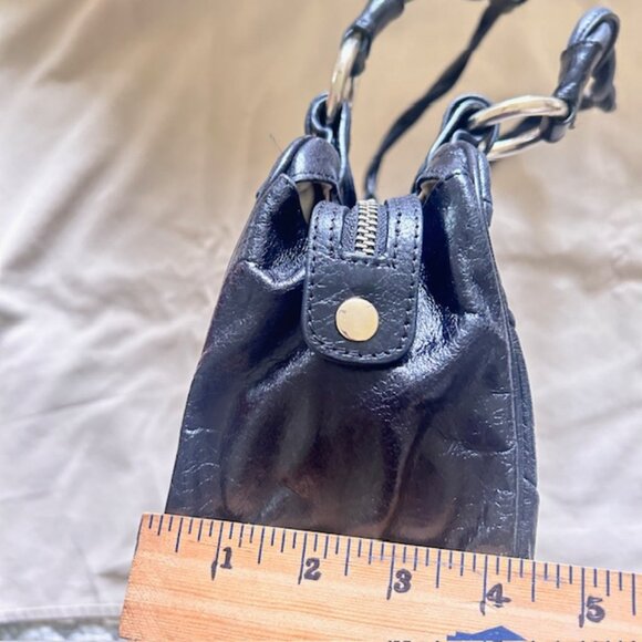 Charles David Handbag Purse Black Chevron Stitched Twisted Handles Read - Picture 11 of 11